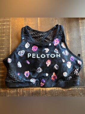 Peloton Black Sports Bra with Purple & Pink Gem Accents